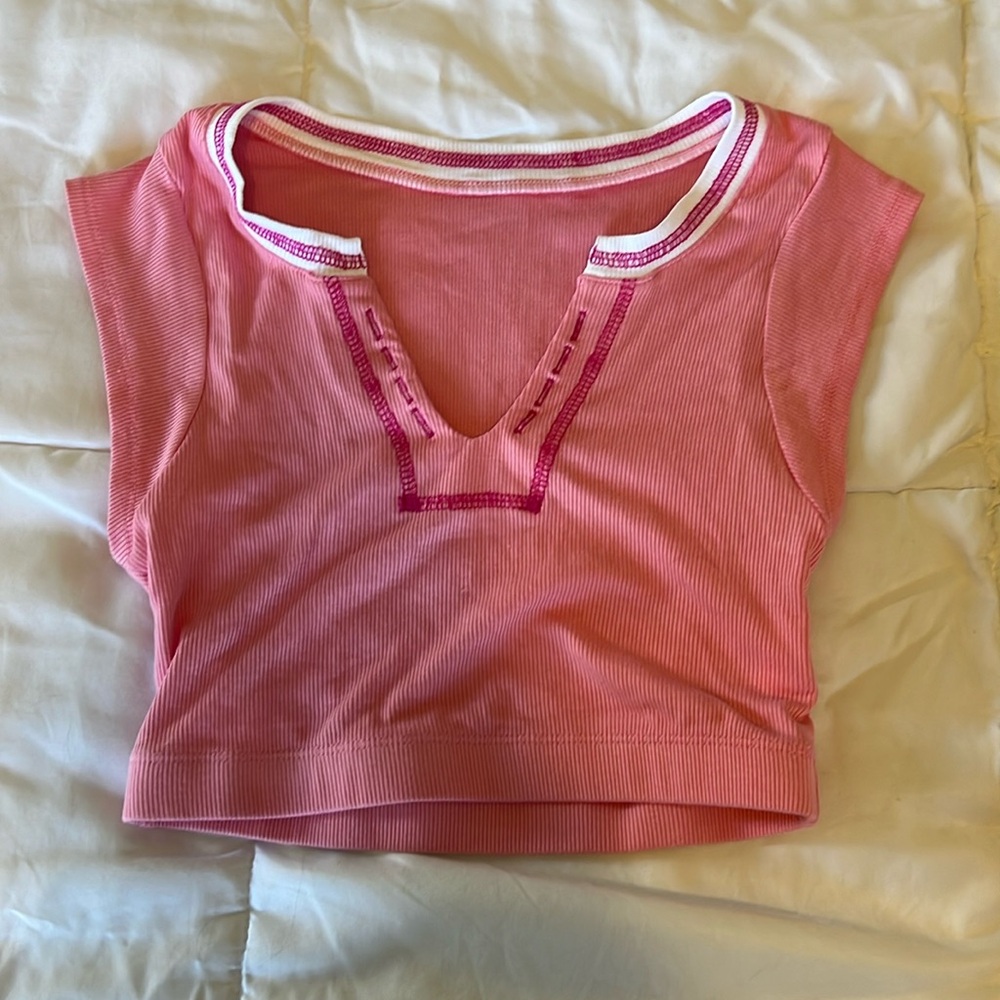 Pink V-Neck Crop Top from SHEIN